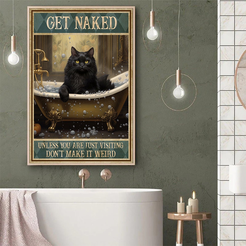 Purr-fectly Hilarious: Cat Funny Canvas Print Bathroom Poster - Etsy