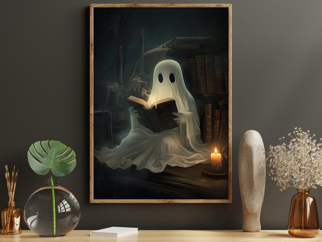 Vintage Ghost Reading Book Canvas Print - Halloween Wall Art - Etsy