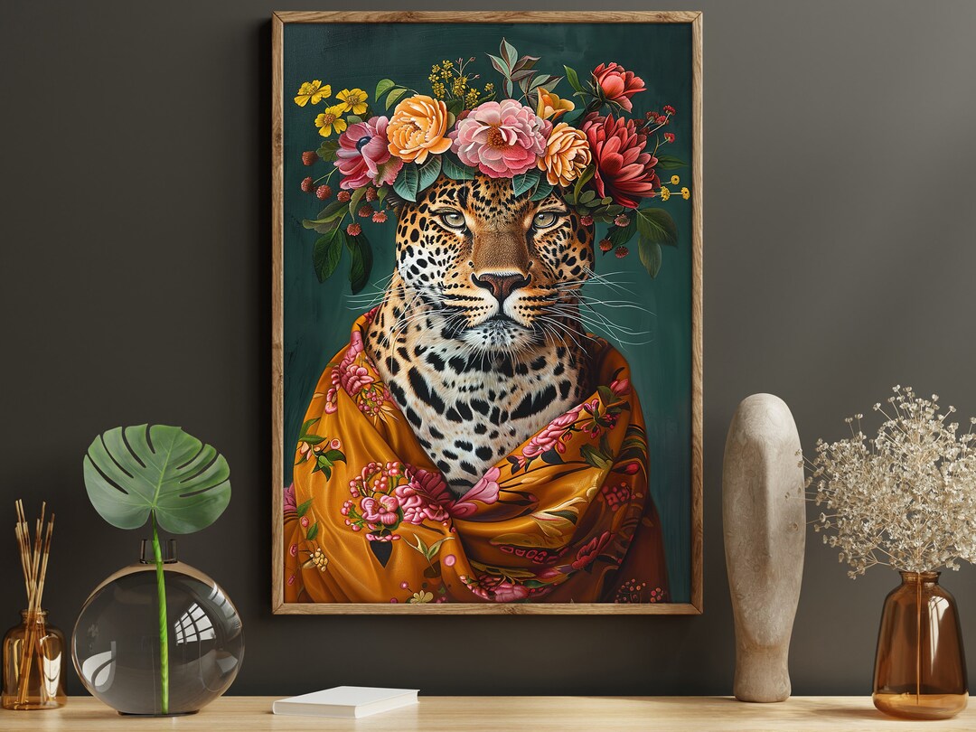 Floral Leopard Canvas Print: Maximalist Animal Wall Art - Etsy