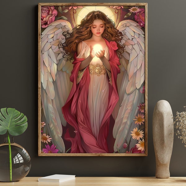 Praying Angel Canvas Print: Vintage Catholic Wall Art