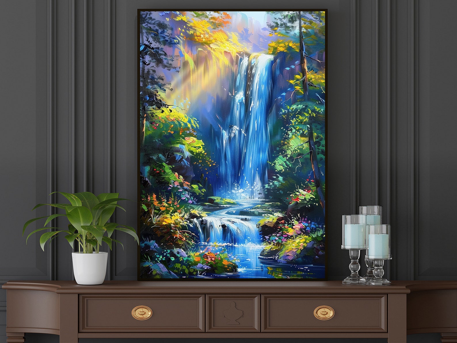 Waterfall Oil Painting: Forest Landscape Canvas Wall Art - Etsy