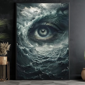 Dark Storm Eye Painting, Landscape Print, Ocean Canvas Print, Landscape Wall Art, Nature Print