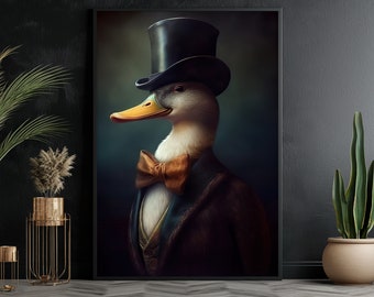 Vintage Gentleman Duck Painting, Duck In Suit Print, Duck Canvas Print, Animal Poster Print, Animal Wall Hanging
