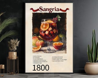 Sangria Drink Canvas Print, Alcohol Poster Print, Bar Wall Art Decor