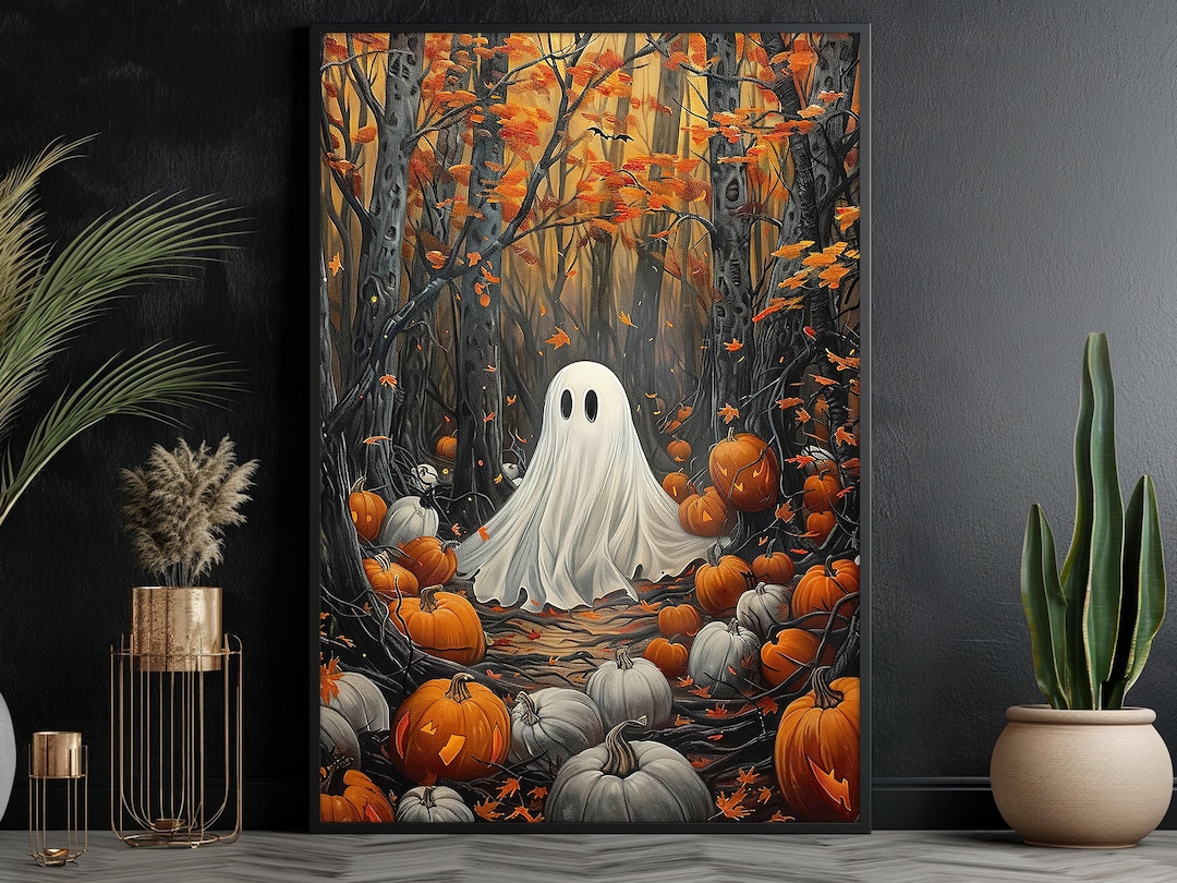 Ghost in Autumn Forest Canvas Print: Halloween Wall Art - Etsy