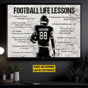 Impression sur toile personnalisée Leçons de vie de football, impression d'affiche de football, cadeau de football pour garçon homme