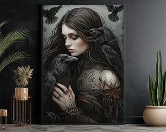 Dark Academia Art: Witch and Crows Canvas Print
