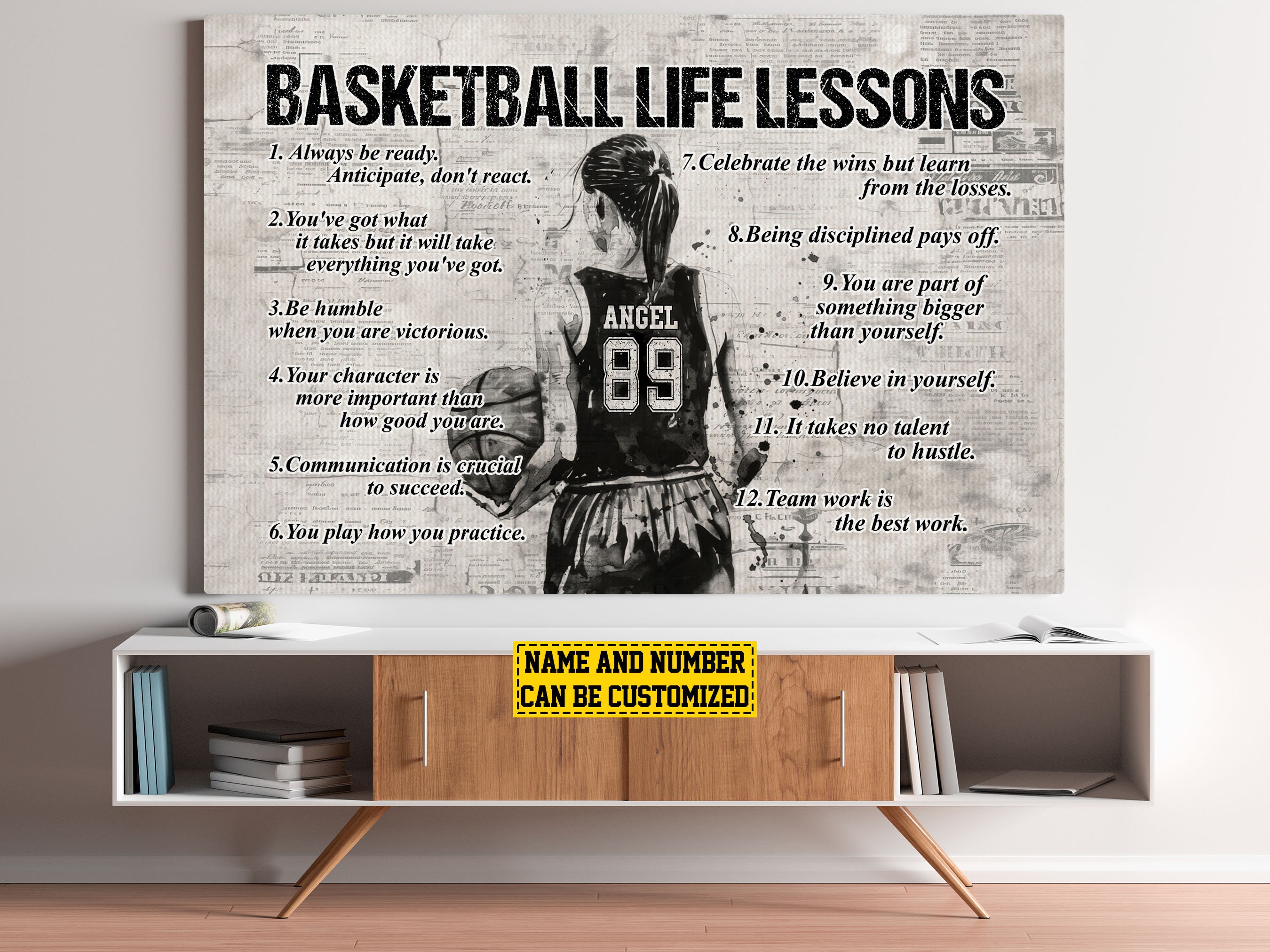 Basketball Life Lessons Personalized Canvas Print, Basketball Poster