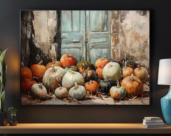 Vintage Pumpkin Canvas Print: Harvest Cottage Decor