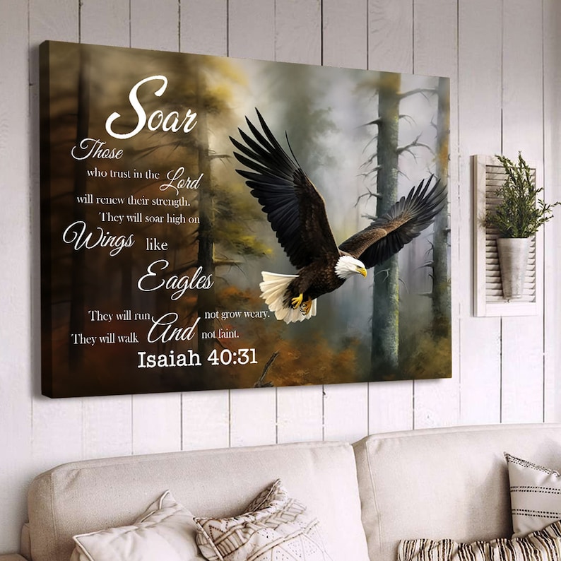 Bible Verse Art Canvas Wall Hanging, Bible Verse Art Print, Bible Verse Poster Print, Eagle Canvas Poster, image 4