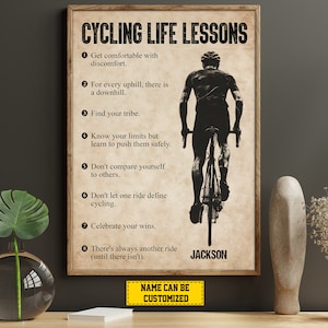 Impression sur toile personnalisée de leçons de vie de cyclisme, impression d'affiche de cyclisme, cadeau de cyclisme pour garçon homme