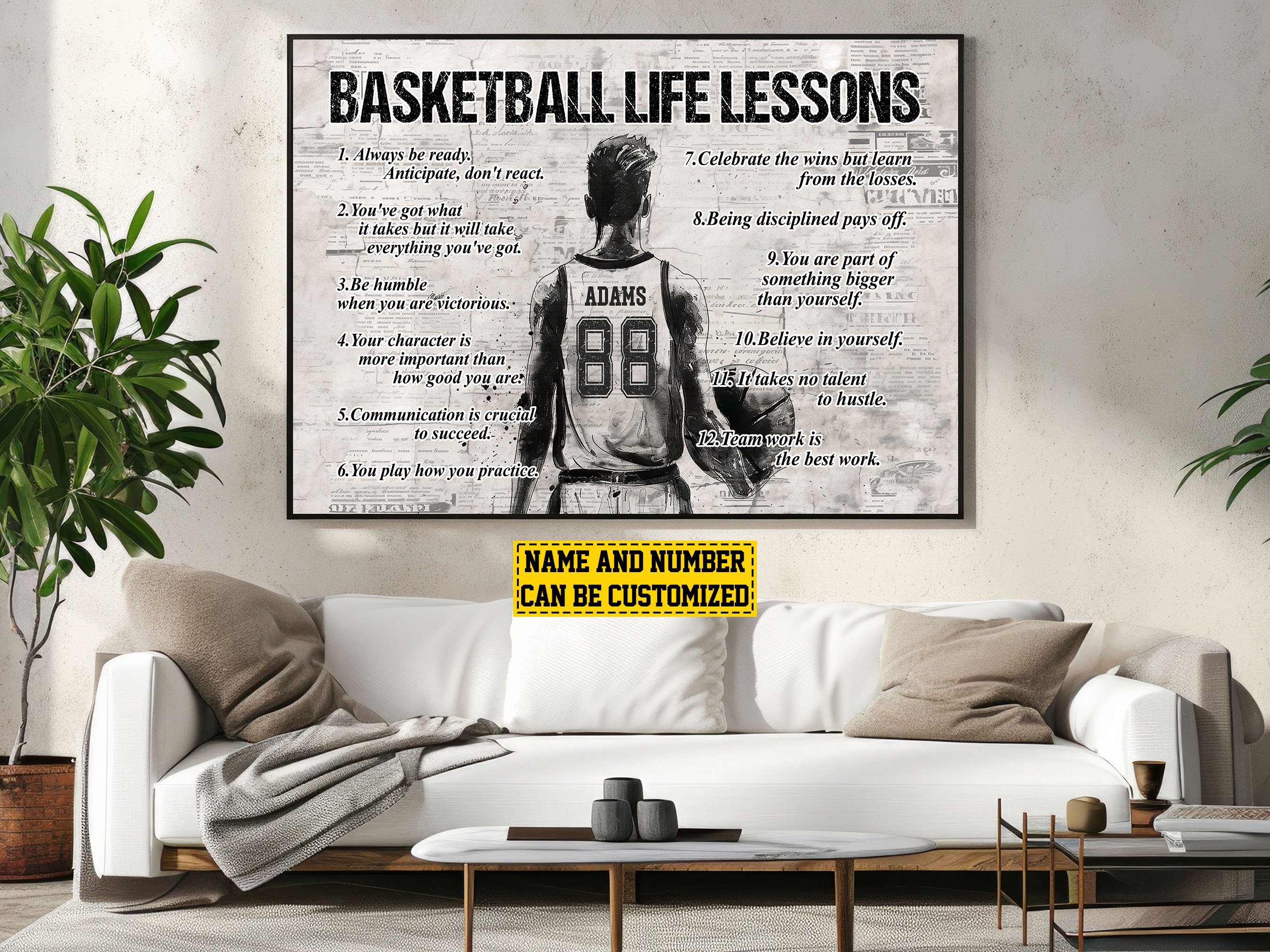 Basketball Life Lessons Personalized Canvas Print, Basketball Poster