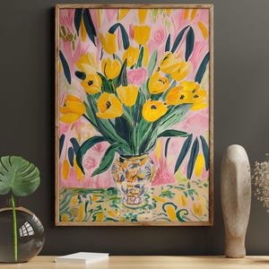 Impresión en lienzo de tulipanes amarillos, impresión de póster de tulipanes amarillos, decoración de pared de tulipanes amarillos