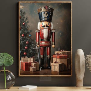 Vintage Christmas Nutcracker Canvas, Cottage Nutcracker Poster Print, Christmas Wall Art, Christmas Decor