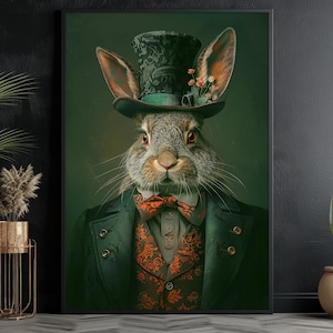 Gothic Rabbit in Suit Art Print: Wild Animal Canvas Poster