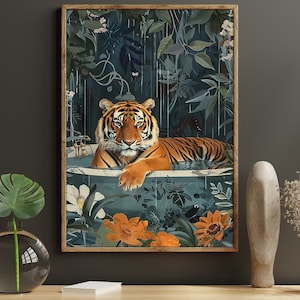 Matisse Tiger On The Bathtub Painting, Tropical Tiger Print, Tiger Canvas Print, Animal Poster Print, Animal Wall Art