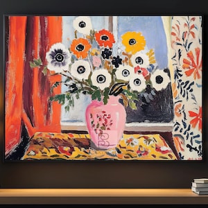 Lienzo con jarrón floreciente, póster con flores coloridas, decoración de pared con ramo vibrante