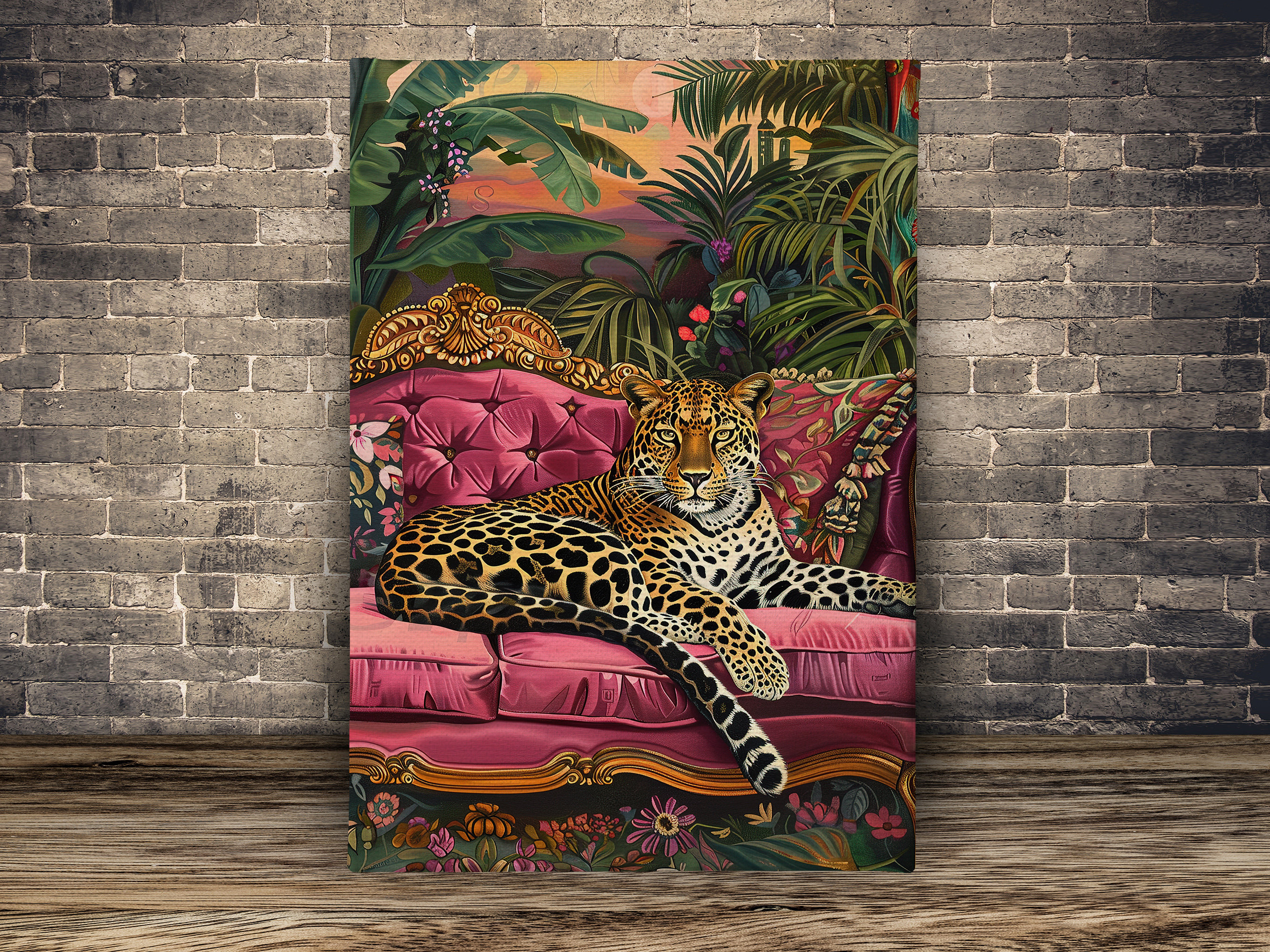 Tropical Leopard on Sofa Canvas Print: Wild Animal Wall Art - Etsy