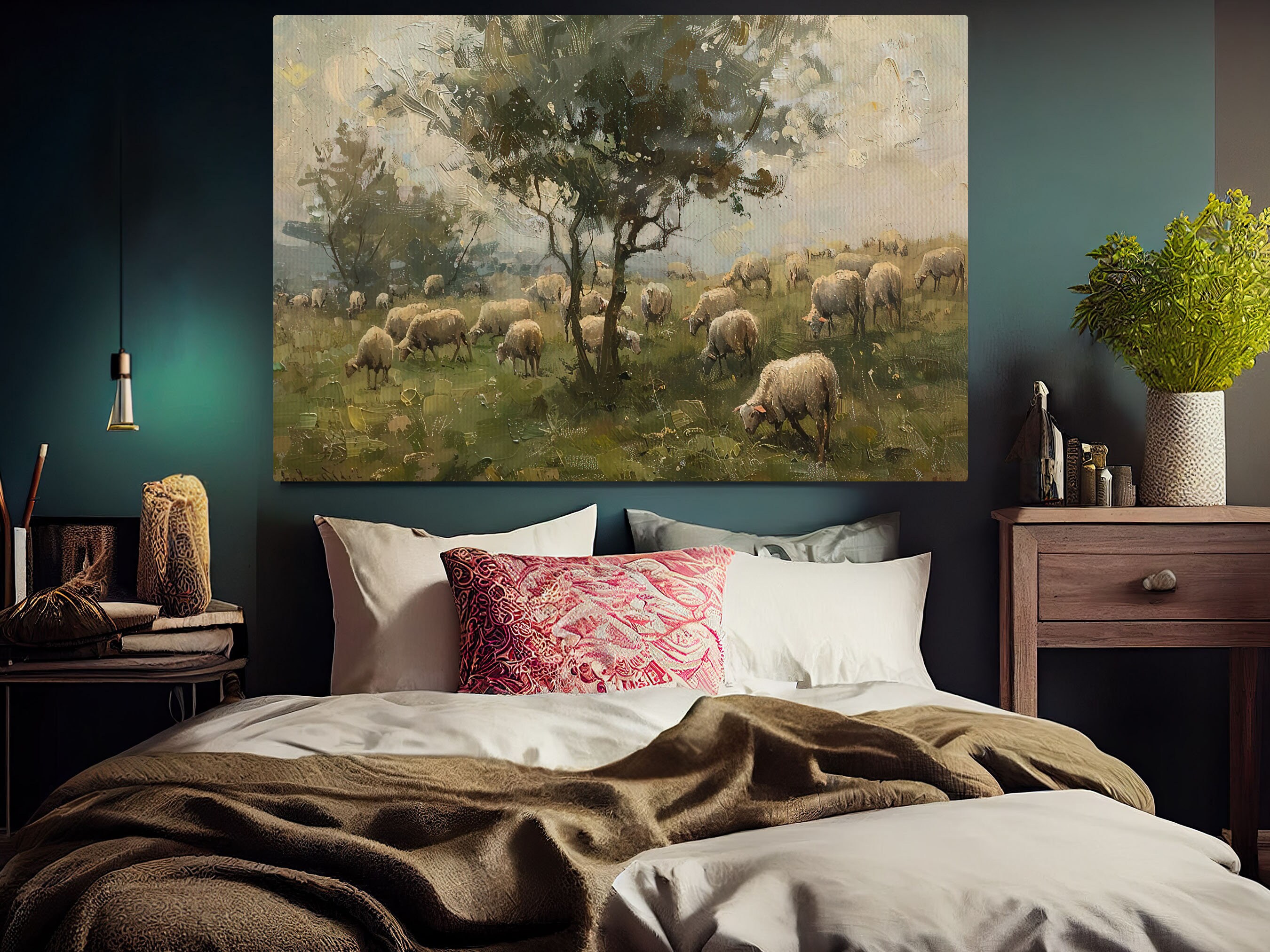 Vintage Sheep Oil Painting: Cottage Farm Animal Art Print - Etsy