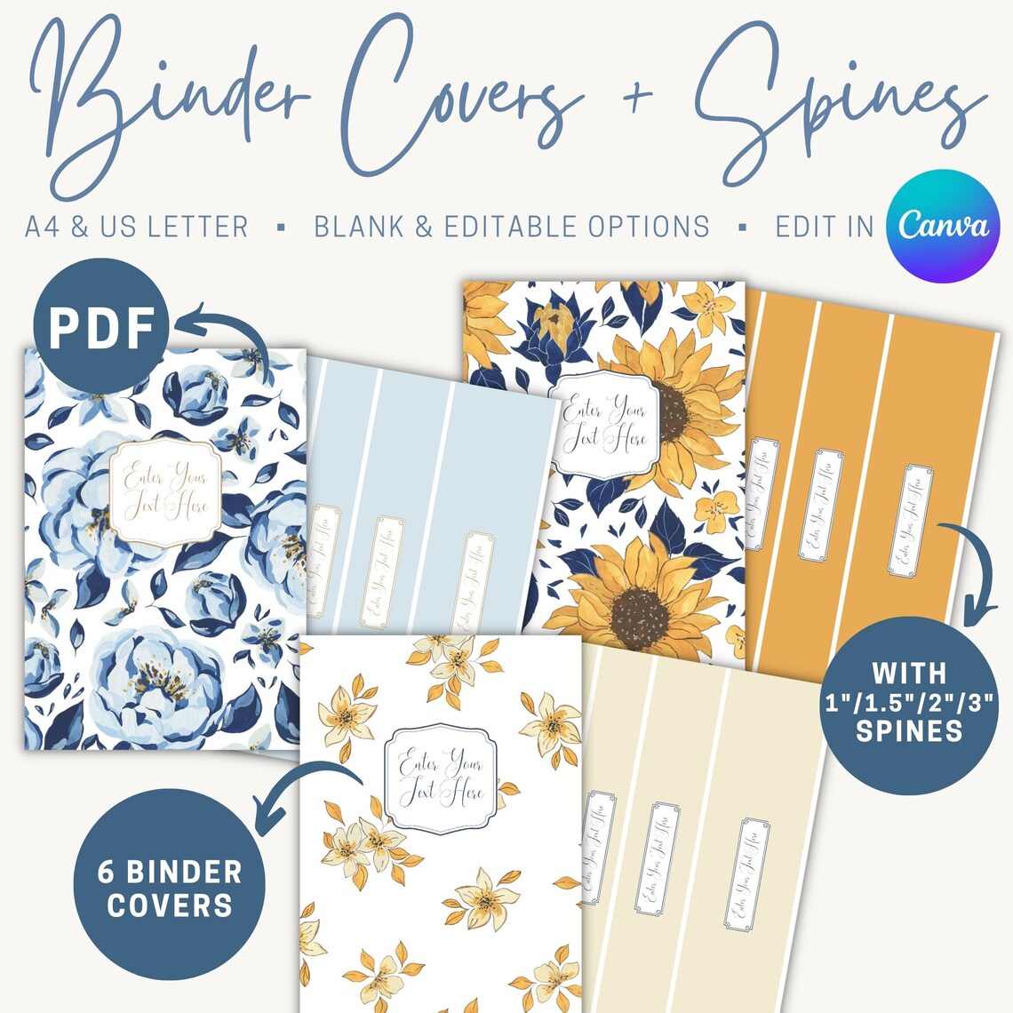 Binder Cover & Spine Set Navy Mustard Editable Binder Cover Printable