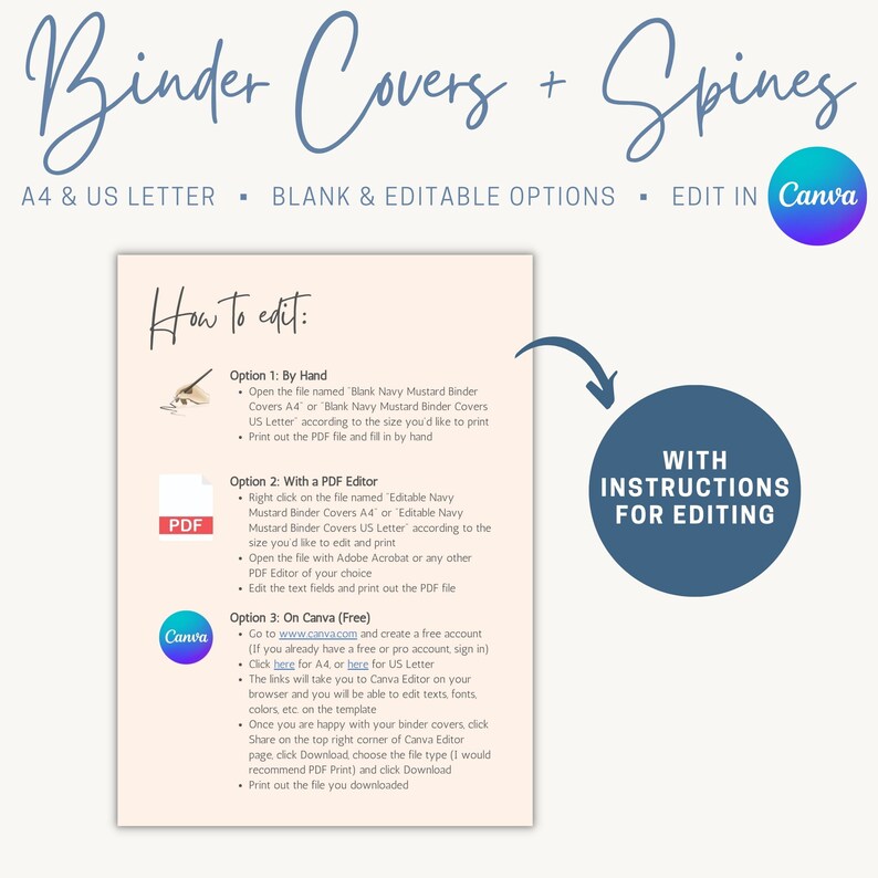 Binder Cover & Spine Set Navy Mustard Editable Binder Cover Printable