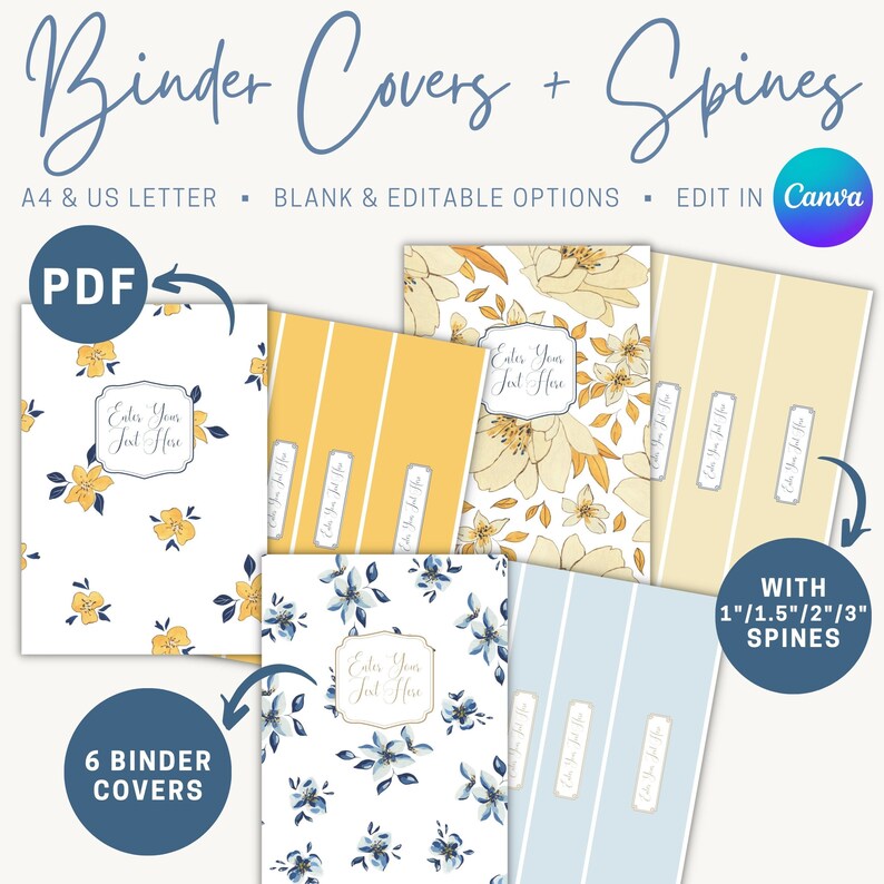Binder Cover & Spine Set Navy Mustard Editable Binder Cover Printable