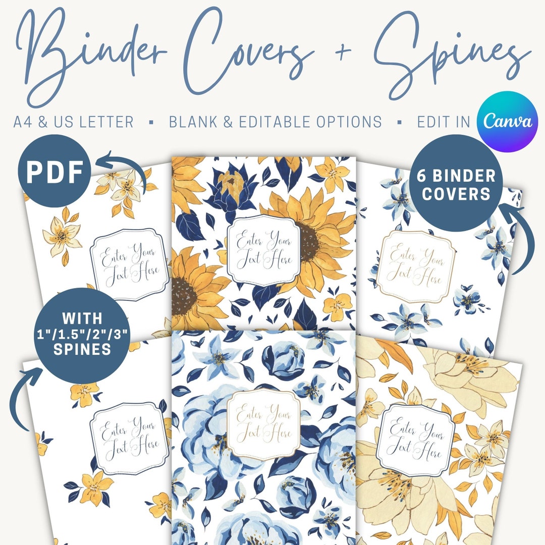 Binder Cover & Spine Set Navy Mustard Editable Binder Cover Printable