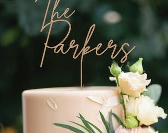 Wedding Cake Topper, Rustic Script Custom Cake Topper,Personalized Mr and Mrs Cake Topper,Bride and Groom Cake Decor,Family Name toppers