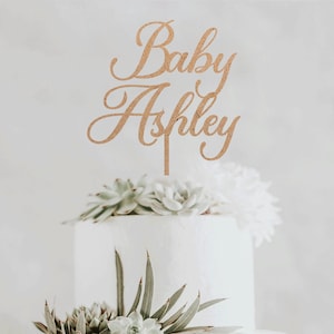 Custom Baby Name Cake Topper: Wooden Calligraphy Shower Decoration