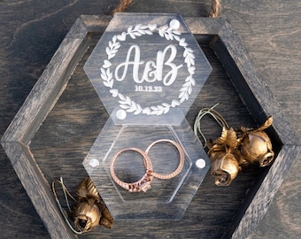 Caja de anillo de boda grabada en acrílico personalizada, caja de anillo personalizada, caja de anillo portador de anillo, caja de anillo de joyería de compromiso, regalo de ceremonia para la novia