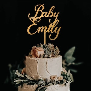 Personalized Baby Shower Cake Topper: Custom Wood Calligraphy