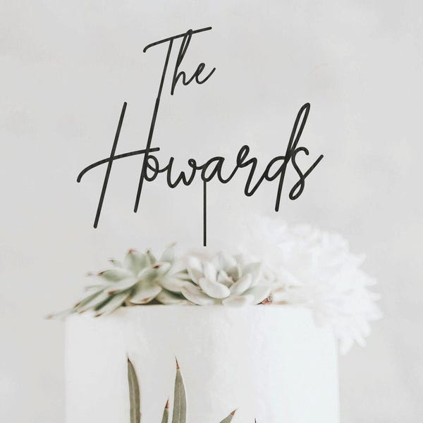 Adorno para tarta de boda con apellido personalizado en letra cursiva - Adorno para tarta de boda, adorno para tarta de Sr. y Sra., regalo personalizado de boda