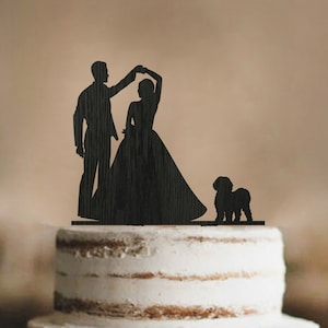 Perro pastel de bodas Topper pareja silueta raza de perro personalizada para pastel de bodas, Topper de pastel de perro personalizado Black