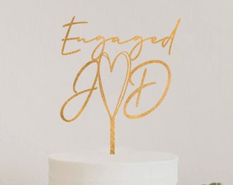 Custom Engaged Gold Cake Topper: Mr & Mrs Personalized Wood Topper