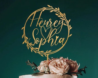 Bruiloft gepersonaliseerde cake topper krans, aangepaste script cake toppers voor bruiloft, rustieke bruidstaart topper, aangepaste cake topper
