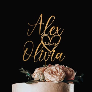 Personalized Wedding Cake Topper with date , Custom Script Cake Toppers for Wedding, Custom Wedding Cake Topper, Rustic Wedding Cake Topper