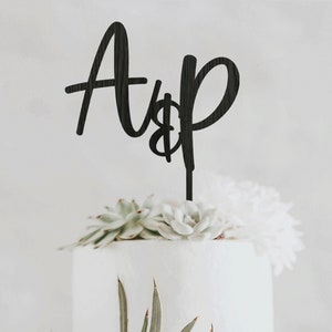 Custom Initials Wedding Cake Topper: Personalized Script Wood