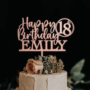 Happy 18th Birthday Cake Topper, Any Age Personalized Name Happy Birthday Cake Topper Gold, Custom Name Birthday Topper 30th 40th 50th