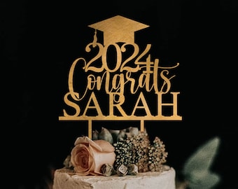 2024 Gold Graduation Cake Topper Custom, Graduation Cap Cake Topper Personalized, Graduation Gift Topper