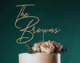 Adornos de pastel de boda con guión personalizado para boda, adorno de pastel de apellido, adorno de boda personalizado, adorno de pastel de boda rústico