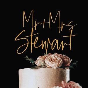 Gold Cake Topper for Wedding, Personalized Cake Topper, Rustic Wedding Cake Topper, Custom Mr and Mrs Cake Topper, Anniversary Cake Toppers