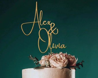 Elegant Personalized Wedding Cake Topper, Custom Anniversary Cake Topper, Rustic Topper for Weddings, Bridal Shower Topper