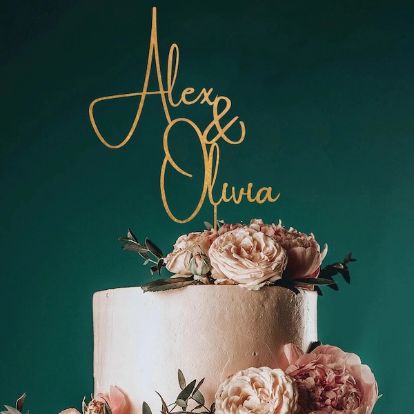 Elegant Personalized Wedding Cake Topper, Custom Anniversary Cake Topper, Rustic Topper for Weddings, Bridal Shower Topper