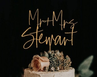 Gold Premium Topper for Wedding, Personalized Cake Topper, Rustic Wedding Cake Topper, Anniversary Cake Toppers, Custom Mr and Mrs Topper