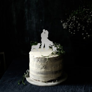 Perro pastel de bodas Topper pareja silueta raza de perro personalizada para pastel de bodas, Topper de pastel de perro personalizado Metalic Silver