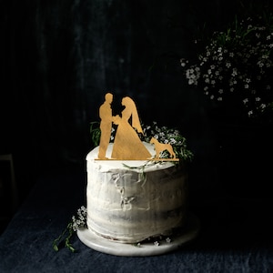 Perro pastel de bodas Topper pareja silueta raza de perro personalizada para pastel de bodas, Topper de pastel de perro personalizado Metalic Gold