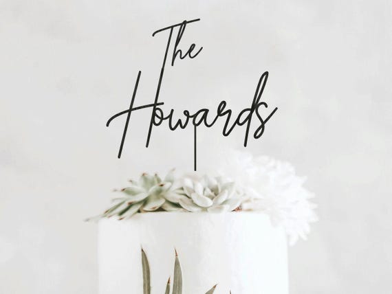 Wedding Cake Topper with Custom Script Last Name - Cake Topper for Wedding, Mr and Mrs Cake Toppers, Wedding Personalized Gift