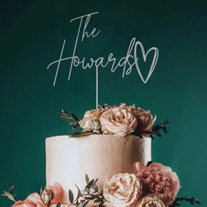 Décoration de gâteau de mariage personnalisée rustique, décoration de gâteau personnalisée pour mariage, décoration de gâteau M. et Mme, nom de famille Metalic Silver