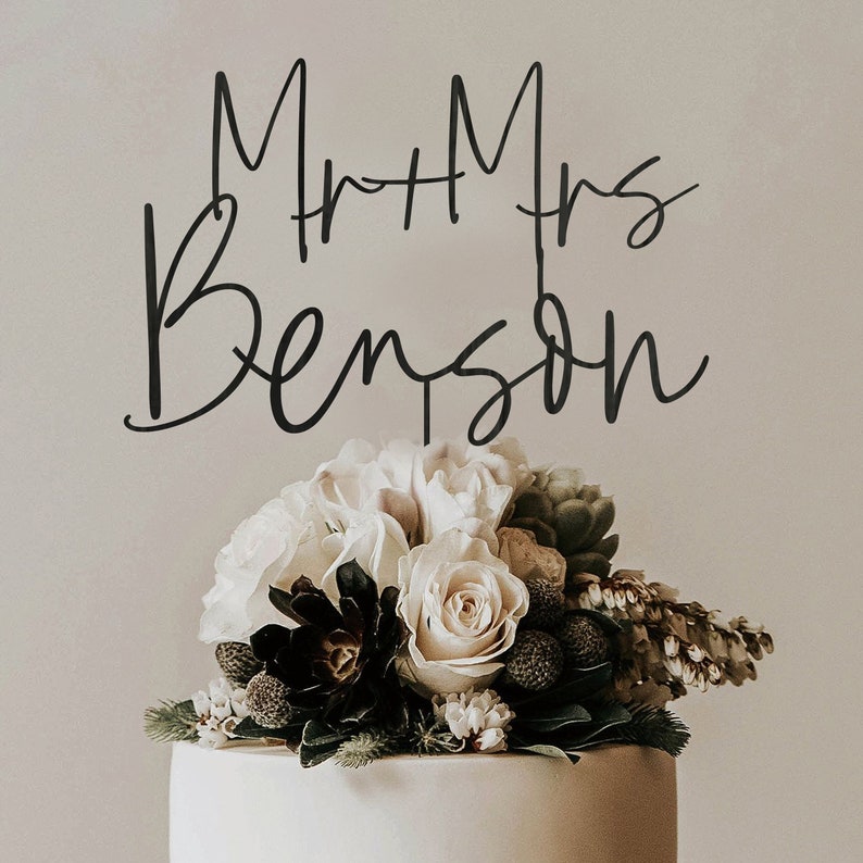 Personalized Gold Wedding Cake Topper: Rustic Mr & Mrs Topper