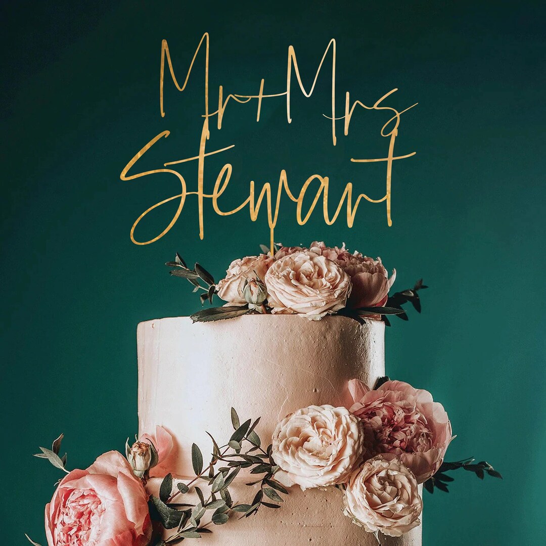 Gold Cale Topper for Wedding, Personalized Cake Topper, Rustic Wedding ...